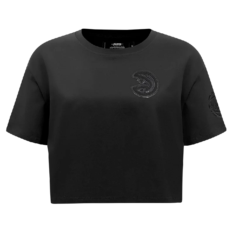 NBA ATLANTA HAWKS TRIPLE BLACK WOMEN'S SJ BOXY TEE (TRIPLE BLACK) V-Neck T-Shirt Long Sleeve Cotton NBA ATLANTA HAWKS TRIPLE BLACK WOMEN'S SJ BOXY TEE (TRIPLE BLACK) V-Neck T-Shirt Long Sleeve Cotton