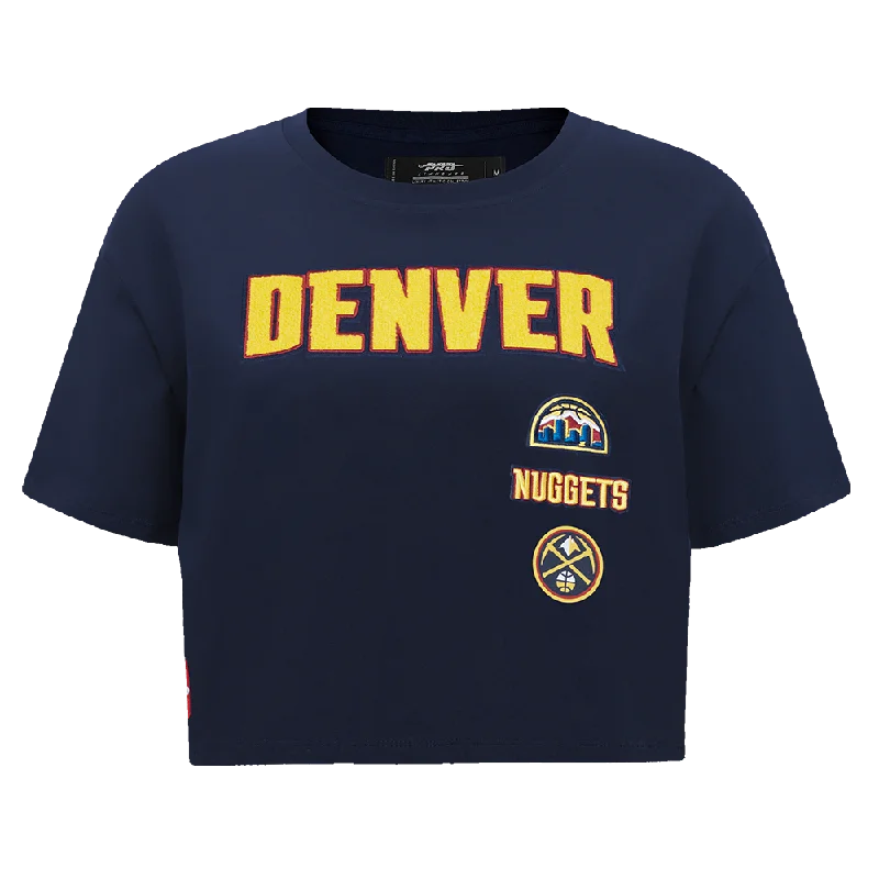 NBA DENVER NUGGETS RETRO CLASSIC WOMEN'S BOXY TEE (MIDNIGHT NAVY) Front Pockets Side Pockets Patch Pockets NBA DENVER NUGGETS RETRO CLASSIC WOMEN'S BOXY TEE (MIDNIGHT NAVY) Front Pockets Side Pockets Patch Pockets