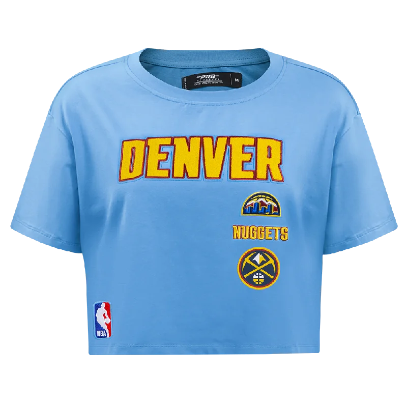 NBA DENVER NUGGETS RETRO CLASSIC WOMEN'S BOXY TEE (UNIVERSITY BLUE) Cashmere Blend Cotton Blend Poly Blend NBA DENVER NUGGETS RETRO CLASSIC WOMEN'S BOXY TEE (UNIVERSITY BLUE) Cashmere Blend Cotton Blend Poly Blend