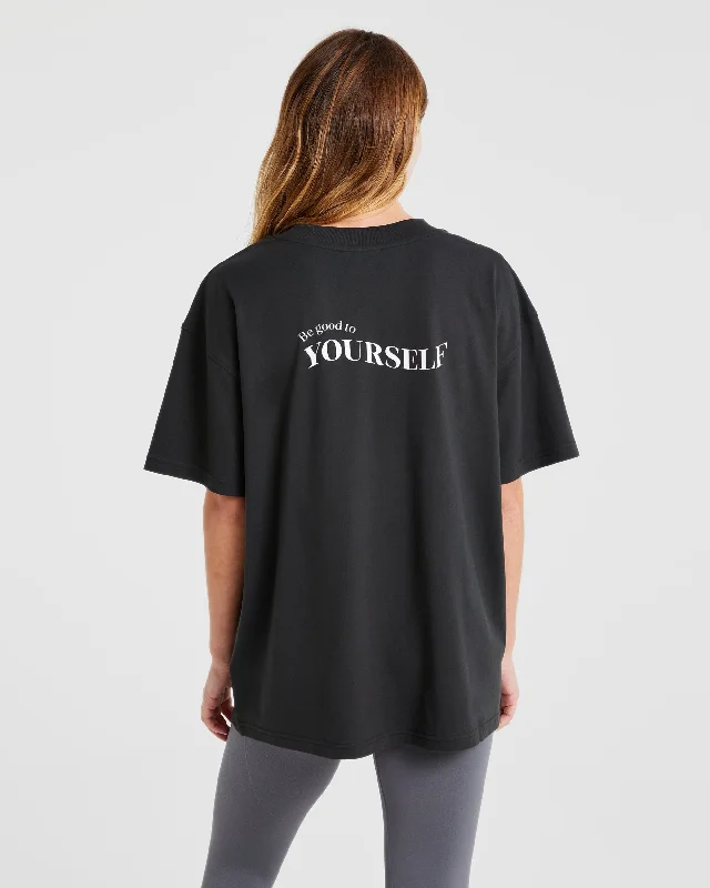 Be Good To Yourself Oversized T Shirt - Black Mesh Fabric Canvas Fabric Denim Fabric Be Good To Yourself Oversized T Shirt - Black Mesh Fabric Canvas Fabric Denim Fabric