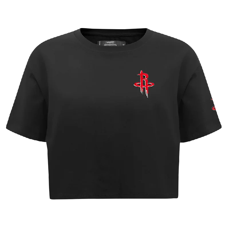NBA HOUSTON ROCKETS CLASSIC WOMEN'S BOXY TEE (BLACK) Satin Blend Silk Blend Wool Blend NBA HOUSTON ROCKETS CLASSIC WOMEN'S BOXY TEE (BLACK) Satin Blend Silk Blend Wool Blend