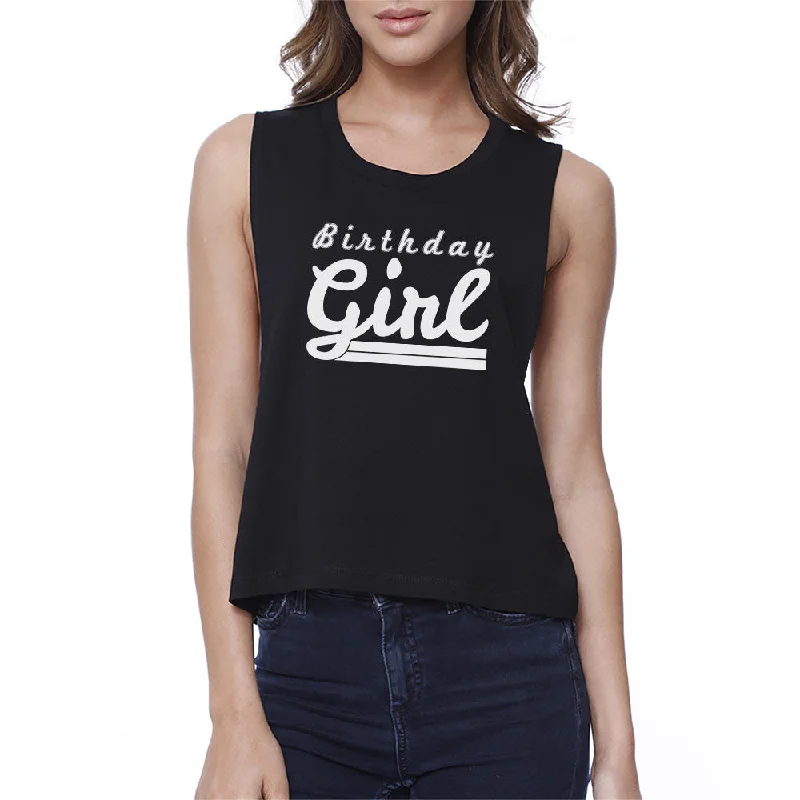 Birthday Girl Womens Black Crop Top Rayon Fabric Velvet Fabric Corduroy Fabric