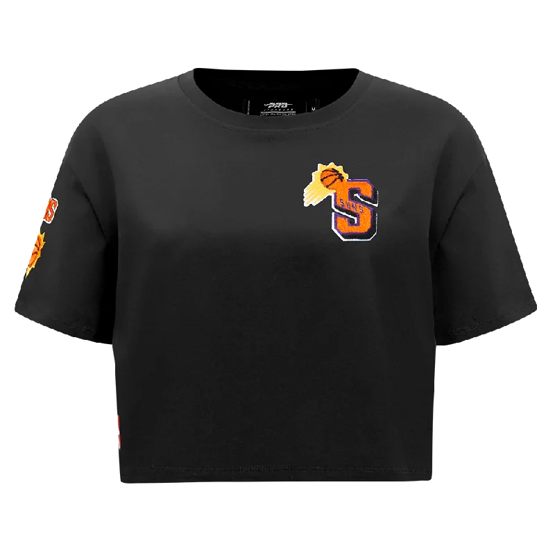 NBA PHOENIX SUNS MASHUP WOMEN'S BOXY TEE (BLACK) Basic T-Shirt Crew Neck Short Sleeve NBA PHOENIX SUNS MASHUP WOMEN'S BOXY TEE (BLACK) Basic T-Shirt Crew Neck Short Sleeve
