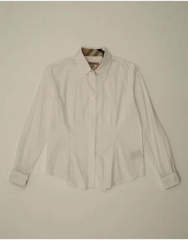 BURBERRY Womens Shirt UK 14 Large Off White Cotton Welt Pockets Slit Pockets Flap Pockets BURBERRY Womens Shirt UK 14 Large Off White Cotton Welt Pockets Slit Pockets Flap Pockets