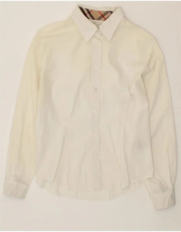 BURBERRY Womens Shirt UK 16 Large Off White Cotton Collared T-Shirt Boat Neck A-Line BURBERRY Womens Shirt UK 16 Large Off White Cotton Collared T-Shirt Boat Neck A-Line