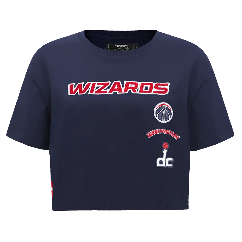 NBA WASHINGTON WIZARDS RETRO CLASSIC WOMEN'S BOXY TEE (MIDNIGHT NAVY) Collared Crew Neck Turtle Neck NBA WASHINGTON WIZARDS RETRO CLASSIC WOMEN'S BOXY TEE (MIDNIGHT NAVY) Collared Crew Neck Turtle Neck
