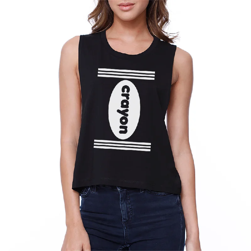 Crayon Womens Black Crop Top Mesh Canvas Denim