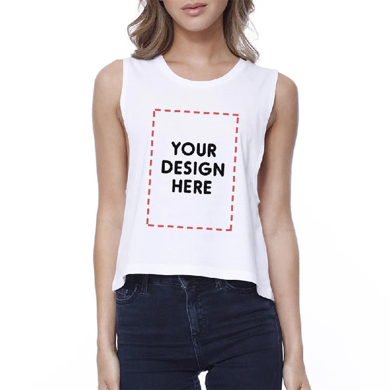 Custom Personalized Womens White Crop Top Wool Fabric Cashmere Fabric Tweed Fabric
