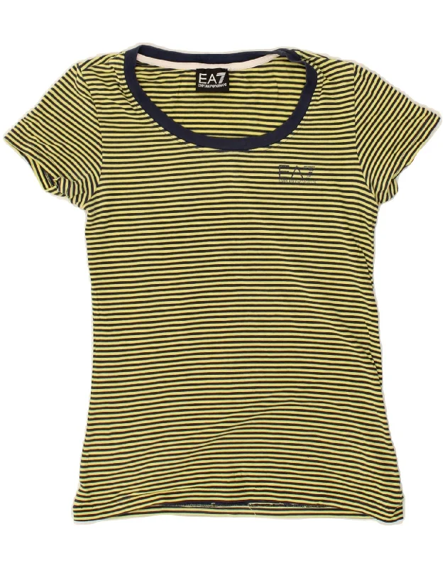 EMPORIO ARMANI Womens T-Shirt Top UK 6 XS Yellow Striped Cotton Spandex Blend Rayon Blend Denim Blend EMPORIO ARMANI Womens T-Shirt Top UK 6 XS Yellow Striped Cotton Spandex Blend Rayon Blend Denim Blend