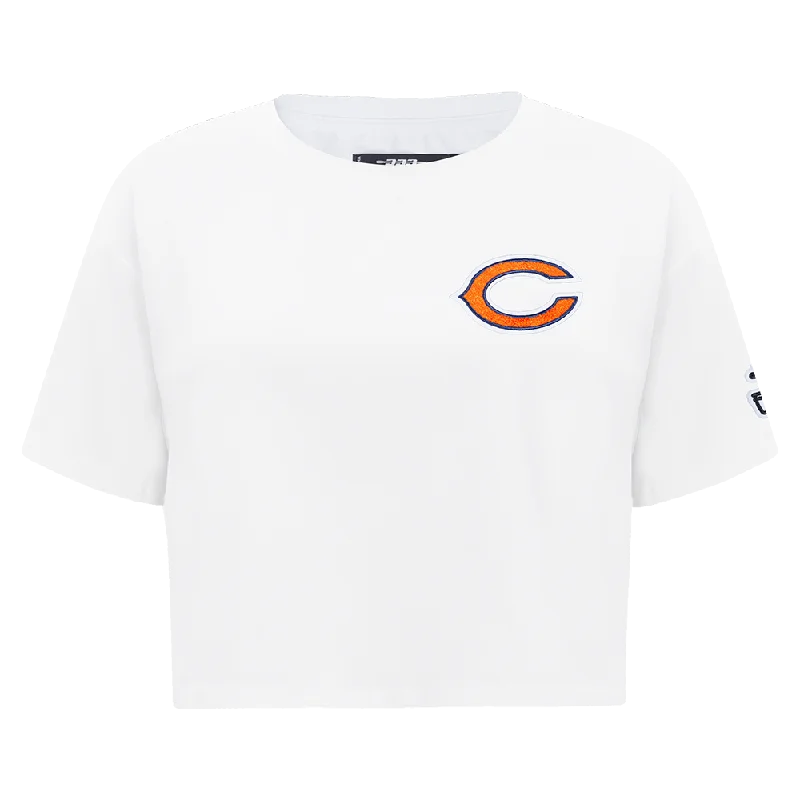 NFL CHICAGO BEARS CLASSIC WOMEN'S SJ BOXY TEE (WHITE) Zippered Front Buttoned Front Snap Front NFL CHICAGO BEARS CLASSIC WOMEN'S SJ BOXY TEE (WHITE) Zippered Front Buttoned Front Snap Front