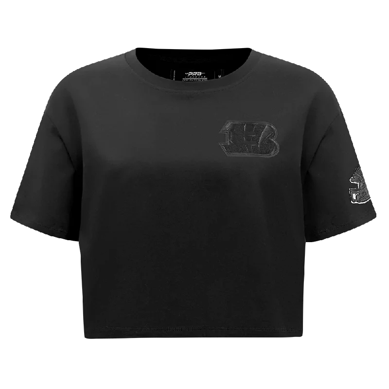NFL CINCINNATI BENGALS TRIPLE BLACK WOMEN'S SJ BOXY TEE (TRIPLE BLACK) Satin Blend Silk Blend Wool Blend NFL CINCINNATI BENGALS TRIPLE BLACK WOMEN'S SJ BOXY TEE (TRIPLE BLACK) Satin Blend Silk Blend Wool Blend