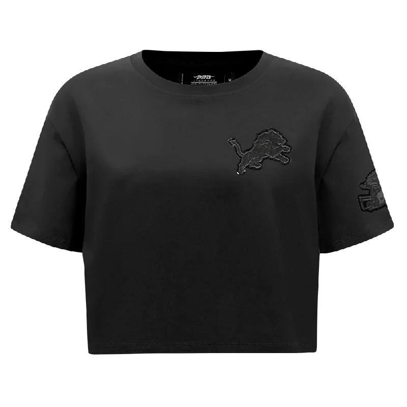 NFL DETROIT LIONS TRIPLE BLACK WOMEN'S SJ BOXY TEE (TRIPLE BLACK) Hooded Caped Shawl Collar NFL DETROIT LIONS TRIPLE BLACK WOMEN'S SJ BOXY TEE (TRIPLE BLACK) Hooded Caped Shawl Collar