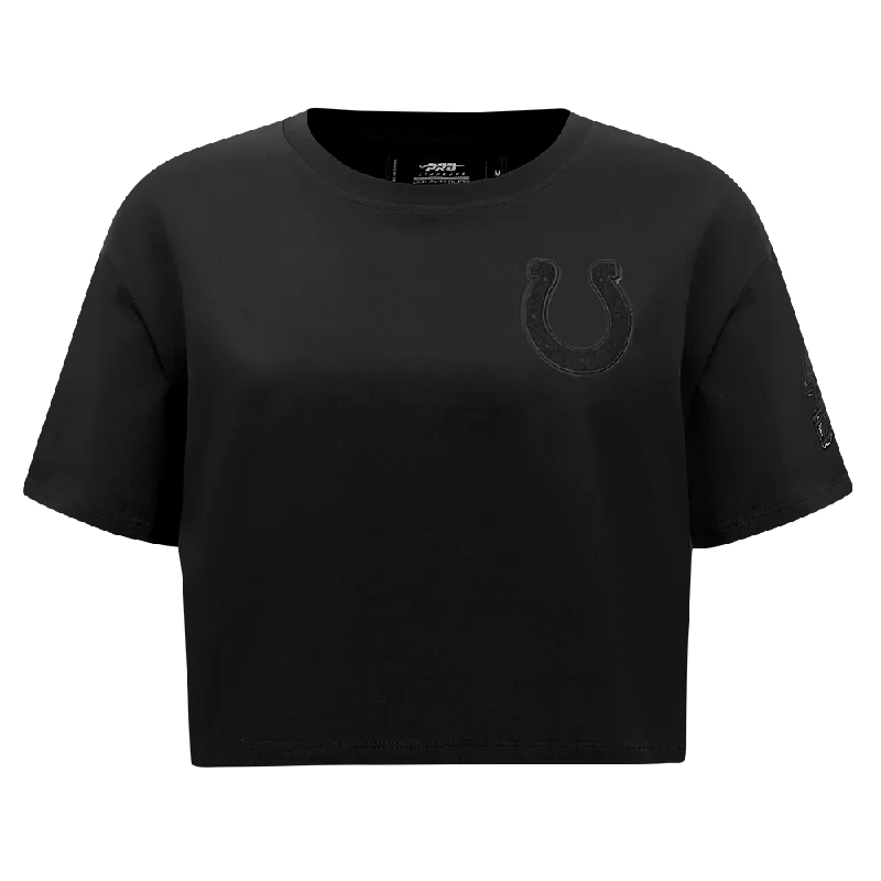 NFL INDIANAPOLIS COLTS TRIPLE BLACK WOMEN'S SJ BOXY TEE (TRIPLE BLACK WOMEN'S) Embroidered Appliqued Beaded NFL INDIANAPOLIS COLTS TRIPLE BLACK WOMEN'S SJ BOXY TEE (TRIPLE BLACK WOMEN'S) Embroidered Appliqued Beaded