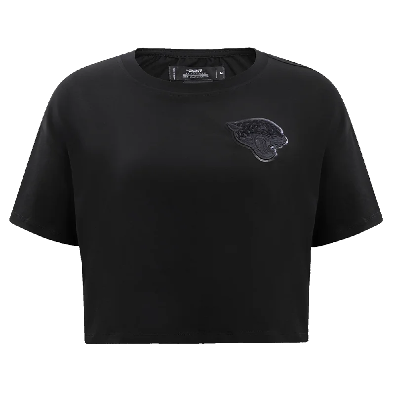 NFL JACKSONVILLE JAGUARS CLASSIC 3BK SJ BOXY TEE (TRIPLE BLACK WOMEN'S) Notch Collar Peter Pan Collar Cowl Neck NFL JACKSONVILLE JAGUARS CLASSIC 3BK SJ BOXY TEE (TRIPLE BLACK WOMEN'S) Notch Collar Peter Pan Collar Cowl Neck