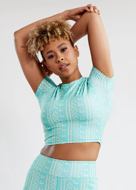 Gawa Women's African Print Active Crop Top (Mint Tan Mudcloth) - Clearance Satin Fabric Silk Fabric Chiffon Fabric Gawa Women's African Print Active Crop Top (Mint Tan Mudcloth) - Clearance Satin Fabric Silk Fabric Chiffon Fabric