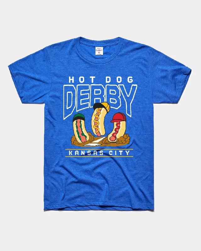 Hot Dog Derby Vintage Heather Royal Blue T-Shirt Notch Collar Peter Pan Collar Cowl Neck Hot Dog Derby Vintage Heather Royal Blue T-Shirt Notch Collar Peter Pan Collar Cowl Neck