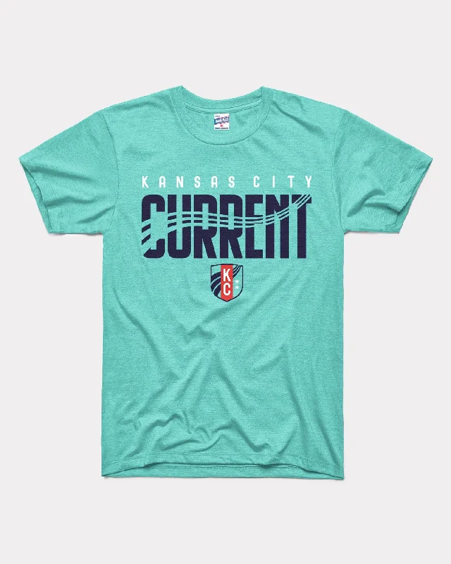 Kansas City Current Waves Teal Unisex T-Shirt Notch Collar Peter Pan Collar Cowl Neck Kansas City Current Waves Teal Unisex T-Shirt Notch Collar Peter Pan Collar Cowl Neck