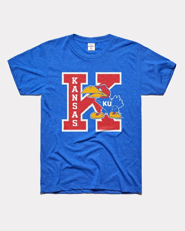 Kansas Jayhawks Block K Warhawk Royal Blue T-Shirt Cotton Fabric Linen Fabric Terry Fabric Kansas Jayhawks Block K Warhawk Royal Blue T-Shirt Cotton Fabric Linen Fabric Terry Fabric
