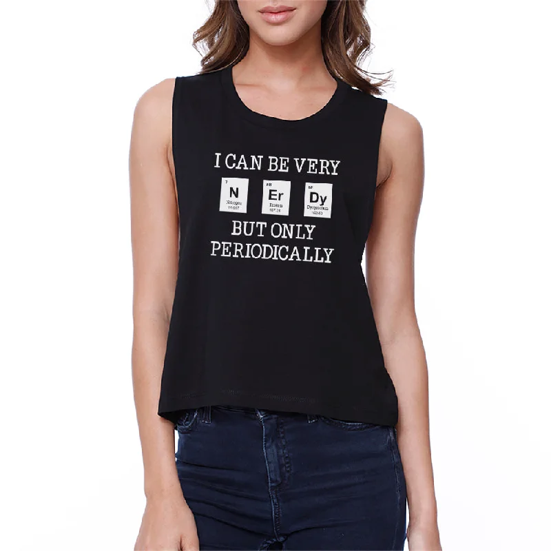 Nerdy Periodically Womens Black Crop Top Houndstooth Herringbone Solid