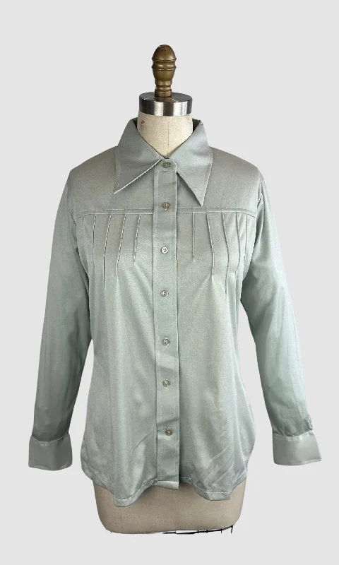 PIERRE FOSHEY 70s Deadstock Grey Polyester Disco Shirt • Medium Rayon Fabric Velvet Fabric Corduroy Fabric PIERRE FOSHEY 70s Deadstock Grey Polyester Disco Shirt • Medium Rayon Fabric Velvet Fabric Corduroy Fabric