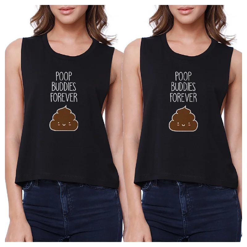 Poop Buddies BFF Matching Black Crop Tops Embroidered Appliqued Beaded