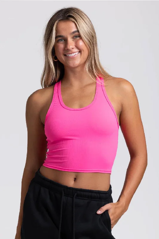 Rochelle Basic Crop Top - Electric Pink Zippered Front Buttoned Front Snap Front