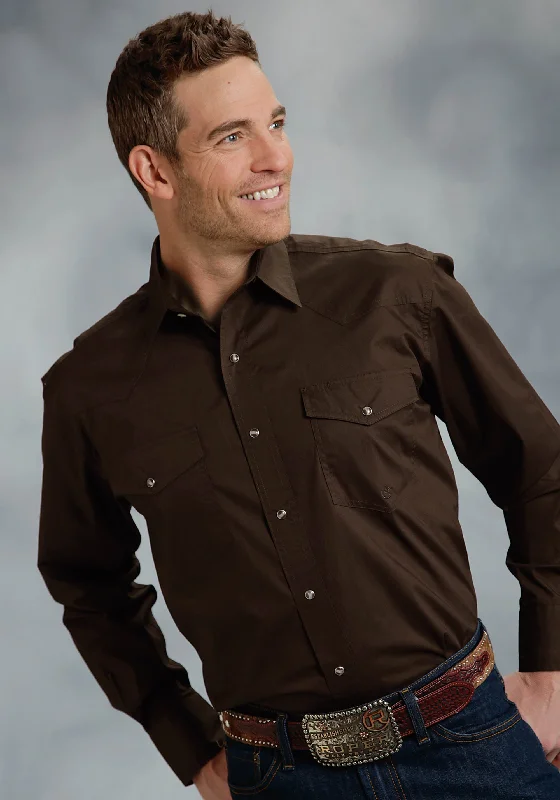 Roper Basics Mens Chocolate 100% Cotton Solid Poplin Tall L/S Shirt Seamless Knitted Crochet Roper Basics Mens Chocolate 100% Cotton Solid Poplin Tall L/S Shirt Seamless Knitted Crochet