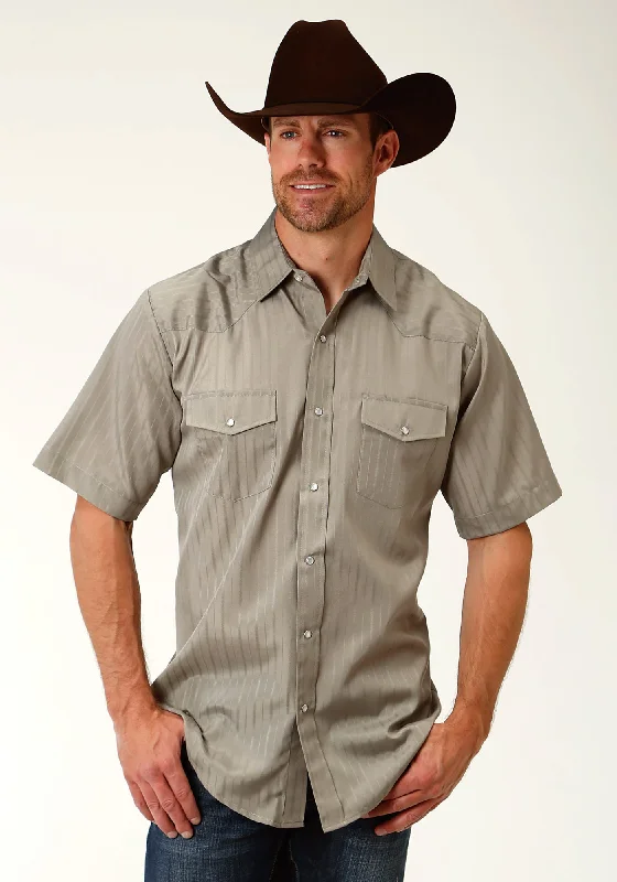 Roper Mens Olive Cotton Blend S/S Shirt Chenille Blend Fleece Blend Nylon Blend