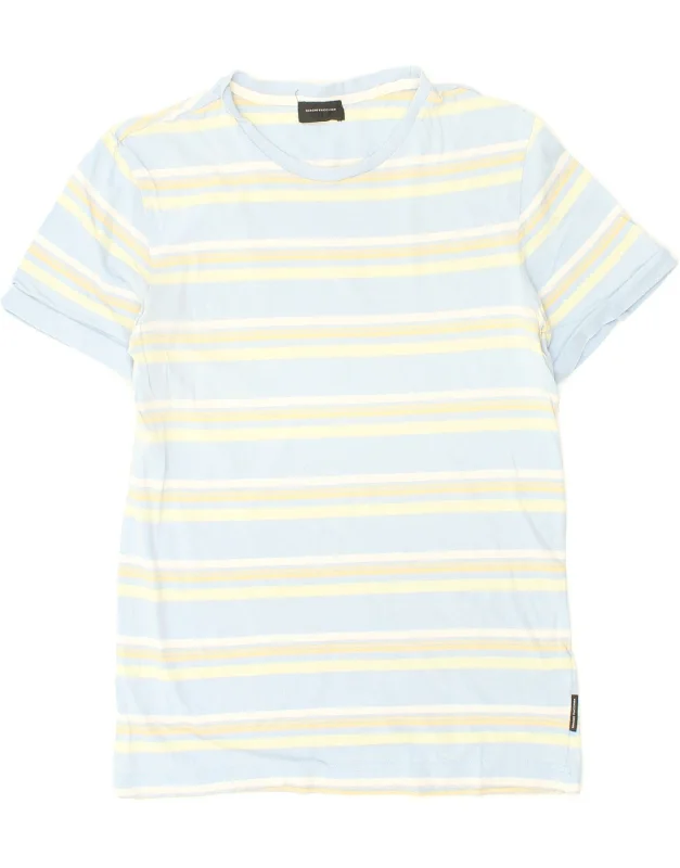 SERGIO TACCHINI Womens T-Shirt Top UK 14 Large Blue Striped Cotton Notch Collar Peter Pan Collar Cowl Neck SERGIO TACCHINI Womens T-Shirt Top UK 14 Large Blue Striped Cotton Notch Collar Peter Pan Collar Cowl Neck