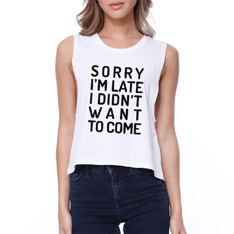 Sorry I'm Late Womens White Crop Top Print Jacquard Patchwork