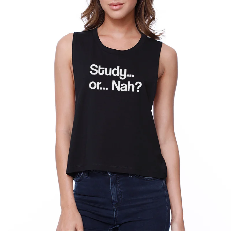 Study Or Nah Womens Black Crop Top Knit Fabric Woven Fabric Fleece Fabric