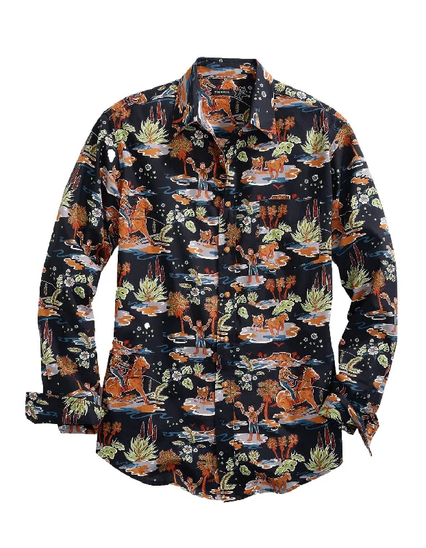 Tin Haul Mens Black 100% Cotton Hawaiian Rodeo L/S Shirt Satin Fabric Silk Fabric Chiffon Fabric Tin Haul Mens Black 100% Cotton Hawaiian Rodeo L/S Shirt Satin Fabric Silk Fabric Chiffon Fabric