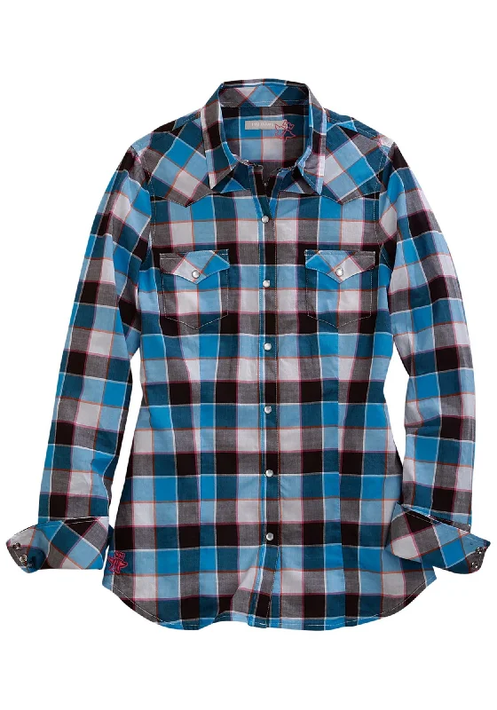 Tin Haul Womens Blue 100% Cotton Hot Buffalo Check L/S Shirt Graphic T-Shirt Round Neck Polyester Tin Haul Womens Blue 100% Cotton Hot Buffalo Check L/S Shirt Graphic T-Shirt Round Neck Polyester