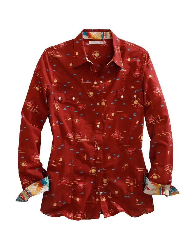 Tin Haul Womens Red 100% Cotton Santa Fe Sun L/S Shirt Welt Pockets Slit Pockets Flap Pockets Tin Haul Womens Red 100% Cotton Santa Fe Sun L/S Shirt Welt Pockets Slit Pockets Flap Pockets