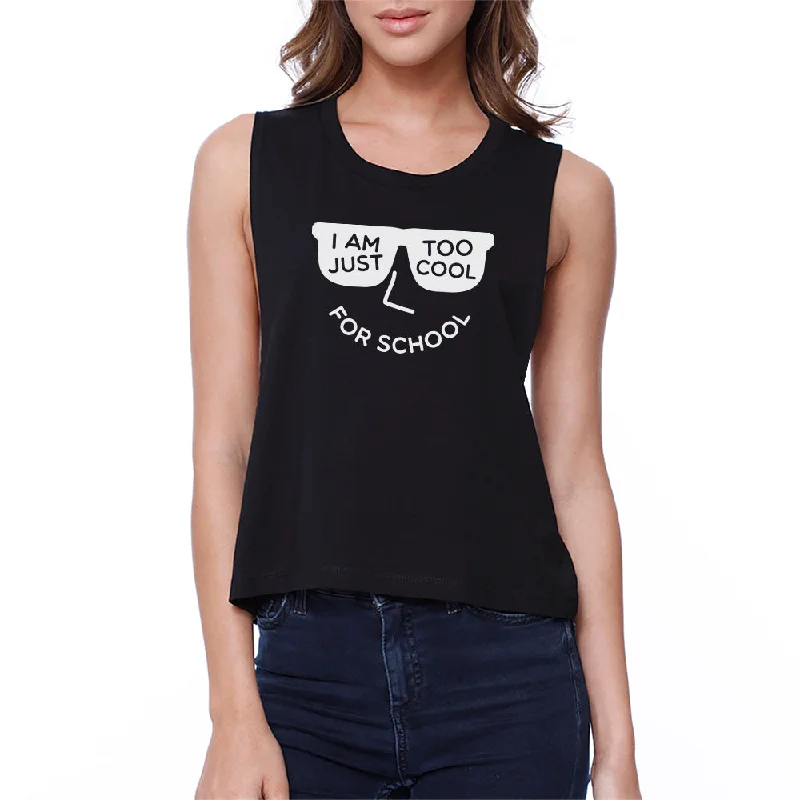 Too Cool For School Womens Black Crop Top Striped Floral Plaid