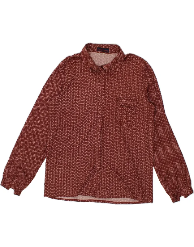 VINTAGE Womens Shirt IT 48 XL Brown Spotted Polyester Basic T-Shirt Crew Neck Short Sleeve VINTAGE Womens Shirt IT 48 XL Brown Spotted Polyester Basic T-Shirt Crew Neck Short Sleeve