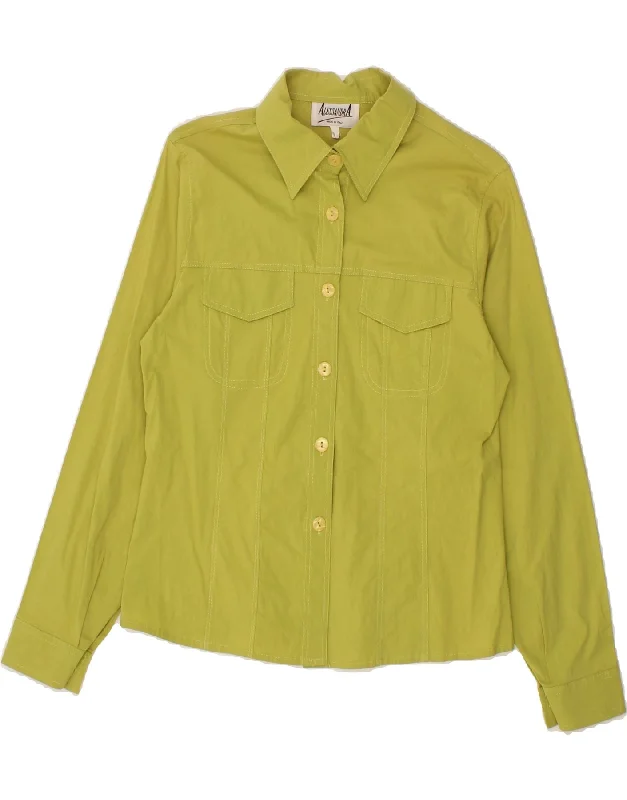 VINTAGE Womens Shirt UK 14 Large Green Cotton Ribbed Striped Patterned