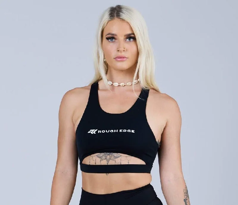 Womens MeanGRL© CROP TOP Black Welt Pockets Slit Pockets Flap Pockets