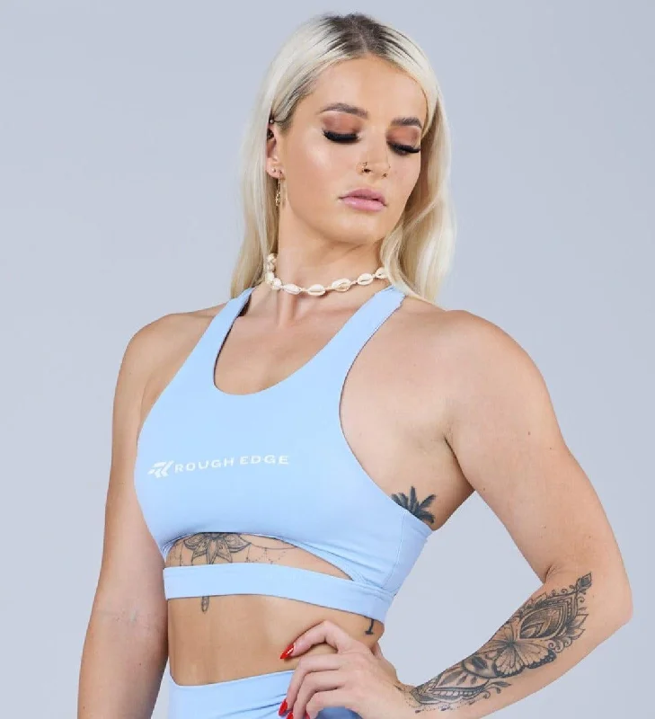 Womens MeanGRL© CROP TOP Sky Blue Mesh Blend Leather Blend Suede Blend