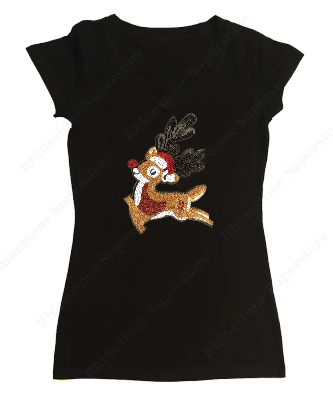 Womens T-shirt with Rudolph The Red Nose Reindeer in Sequence Front Pockets Side Pockets Patch Pockets Womens T-shirt with Rudolph The Red Nose Reindeer in Sequence Front Pockets Side Pockets Patch Pockets