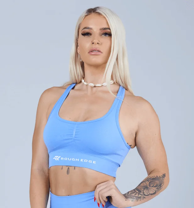 Womens Wrinkle© CROP TOP Sky Blue Houndstooth Herringbone Solid