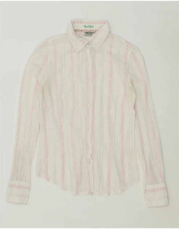 WOOLRICH Womens Shirt UK 12 Medium White Striped Zippered Front Buttoned Front Snap Front WOOLRICH Womens Shirt UK 12 Medium White Striped Zippered Front Buttoned Front Snap Front