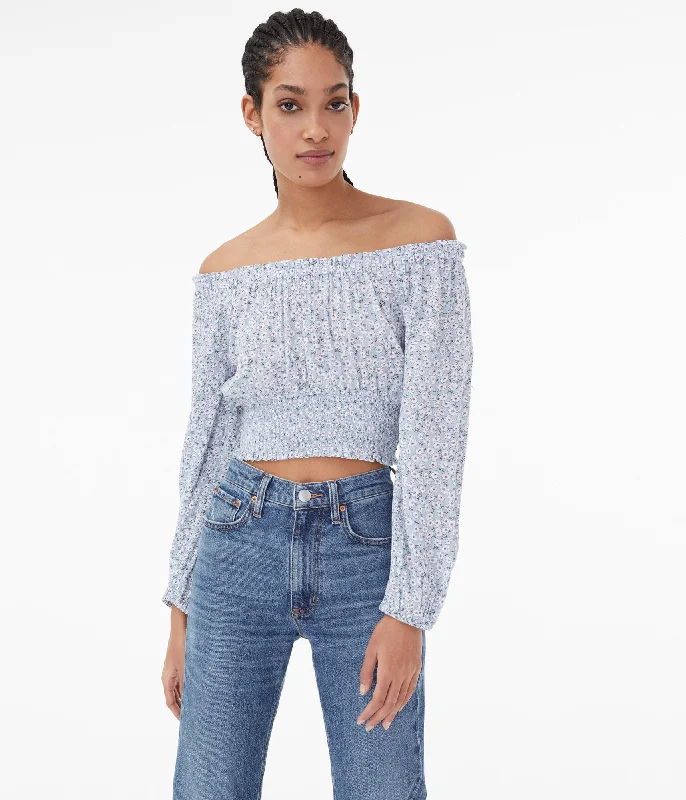 Aeropostale Long Sleeve Floral Off-The-Shoulder Crop Top*** Print Jacquard Patchwork Aeropostale Long Sleeve Floral Off-The-Shoulder Crop Top*** Print Jacquard Patchwork