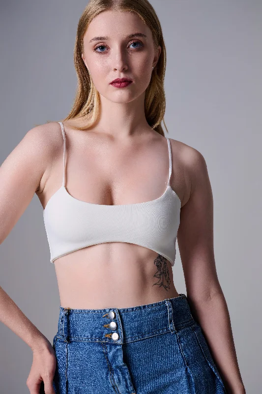 Caroline curved hem crop top in ivory Collared Crew Neck Turtle Neck