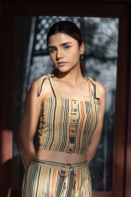Creative Bee 'DAINTY' Natural Dyed Hand Block Printed Crop Top Spandex Blend Rayon Blend Denim Blend Creative Bee 'DAINTY' Natural Dyed Hand Block Printed Crop Top Spandex Blend Rayon Blend Denim Blend