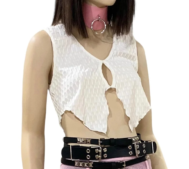 Edgy Asymmetric Sleeveless Crop Top Print Jacquard Patchwork