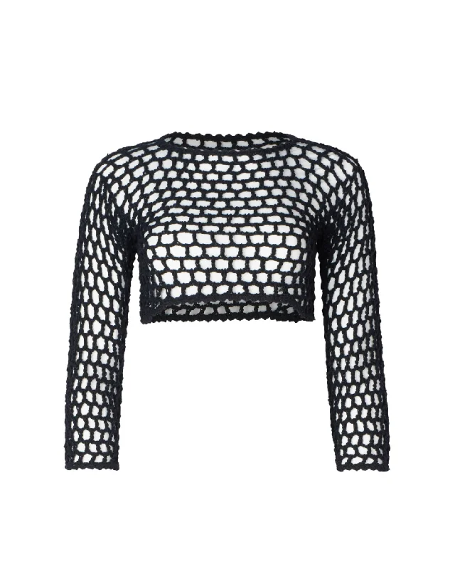 Jane Black Crochet Crop Top Summer Crop Top Casual Short Sleeve