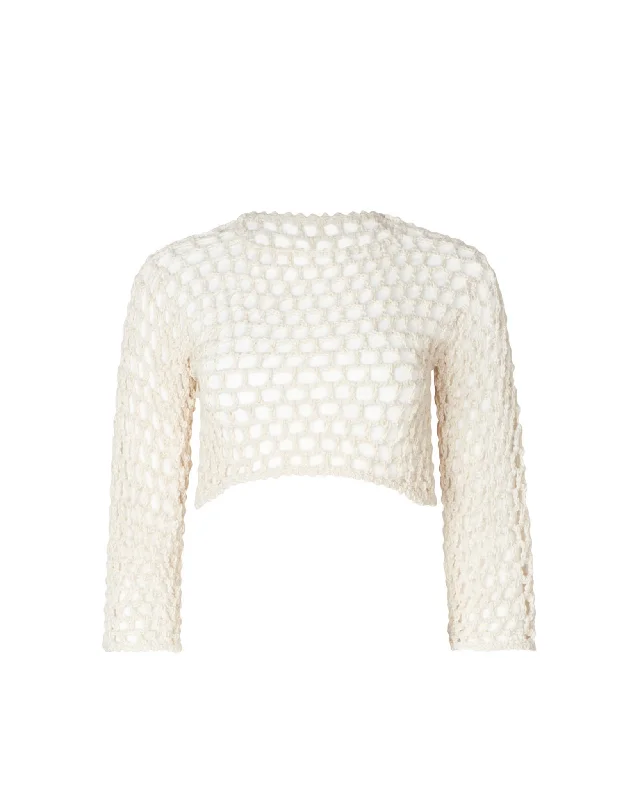 Jane Off-White Crochet Crop Top Chenille Fabric Brocade Fabric Lace Fabric