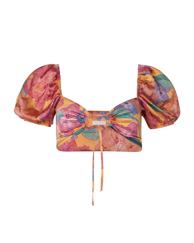 Nelly Orange Bloom Crop Top Ribbed Crop Top High Neck Heavyweight