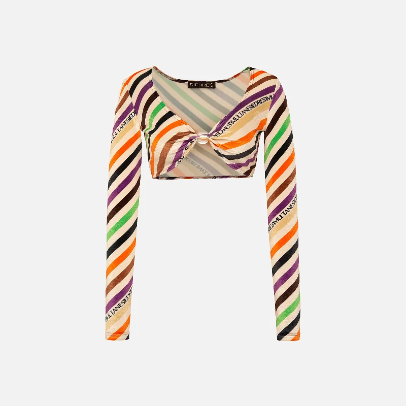 Siedres Logan Diagonal Striped Long Sleeve Crop Top - Multi Knit Fabric Woven Fabric Fleece Fabric Siedres Logan Diagonal Striped Long Sleeve Crop Top - Multi Knit Fabric Woven Fabric Fleece Fabric